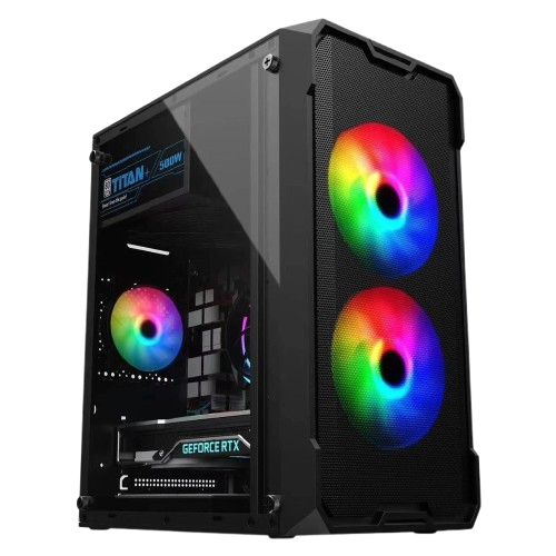 CASE - KEYTECH T100 W/PSU & 2 ARGB FANS mATX BLACK