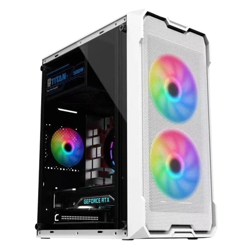 CASE - KEYTECH T100 W/PSU & 2 ARGB FANS mATX WHITE